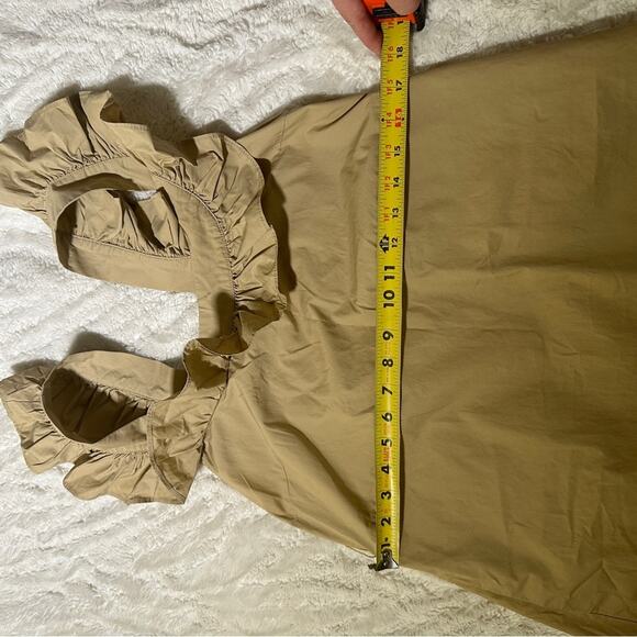 Urban Outfitters Size Medium Tan Square Neck Ruffle Midi Dress Neutral Rustic - Picture 4 of 12